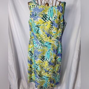 Pure Silk Size 10 Petite White Floral Sleeveless Zippered Sheath Dress